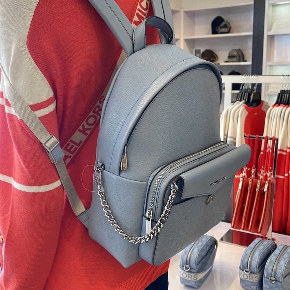 MICHAEL KORS Maisie Medium Pebbled Leather 2-in-1 Backpack Denim NWT